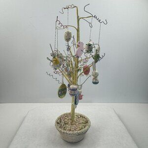 Vintage Easter Tree 17 Wooden Ornaments Bendable Branches Yellow 18" Tall
